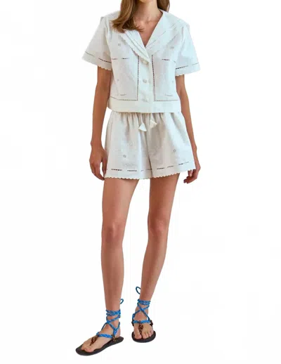 Hunter Fern Tonal Cut-out Embroidery Short In White