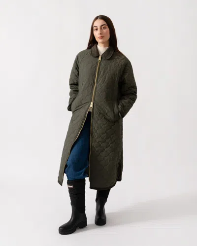 Hunter Fionn Womens Long Quilted Jacket In Green
