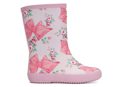Pre-owned Hunter First Classic Rain Boots Loveshackfancy Bow Print Sneakers In Rosa Beaux/mint/pink