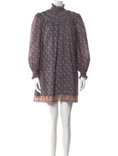 Pre-owned Hunter Floral Print Knee-length Dress In Gray