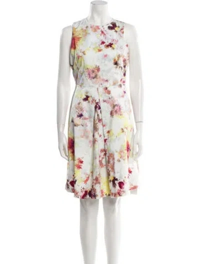 Pre-owned Hunter Floral Print Knee-length Dress In White