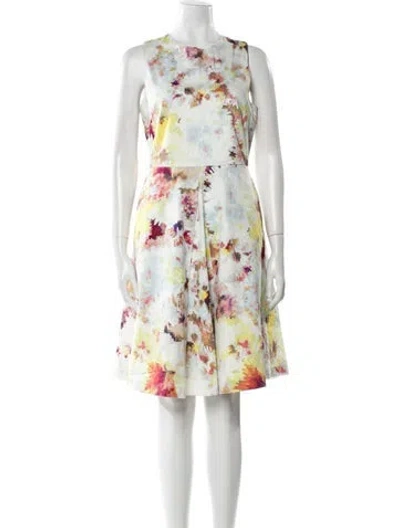 Pre-owned Hunter Floral Print Knee-length Dress In White