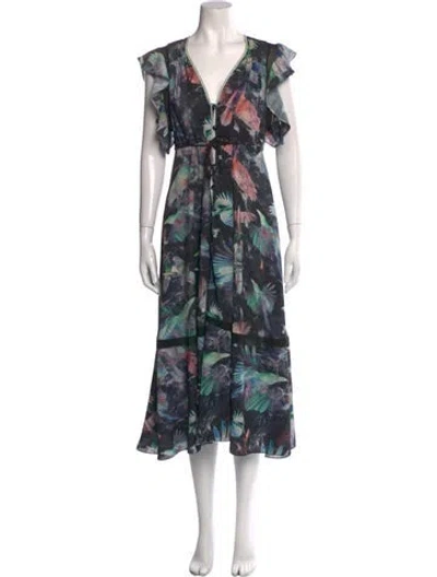 Pre-owned Hunter Floral Print Long Dress In Black