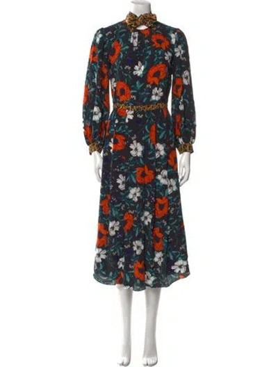 Pre-owned Hunter Floral Print Long Dress In Black
