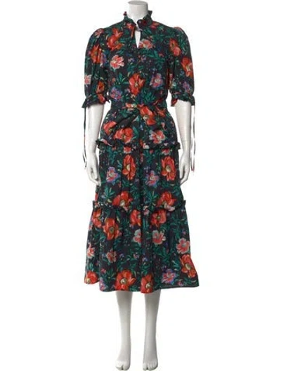 Pre-owned Hunter Floral Print Long Dress In Black