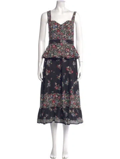 Pre-owned Hunter Floral Print Long Dress In Black