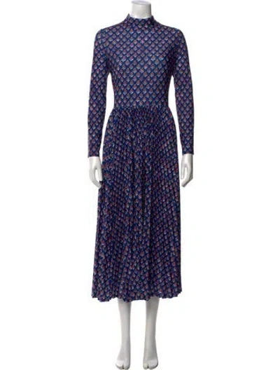 Pre-owned Hunter Floral Print Long Dress In Blue