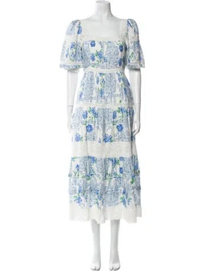 Pre-owned Hunter Floral Print Long Dress In Blue