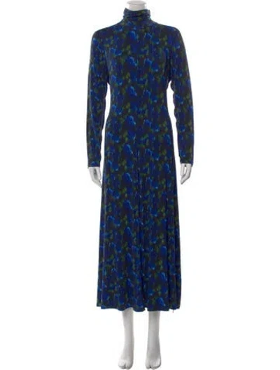 Pre-owned Hunter Floral Print Long Dress In Blue