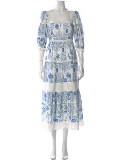 Pre-owned Hunter Floral Print Long Dress In Blue