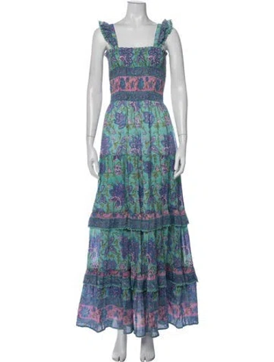 Pre-owned Hunter Floral Print Long Dress In Blue