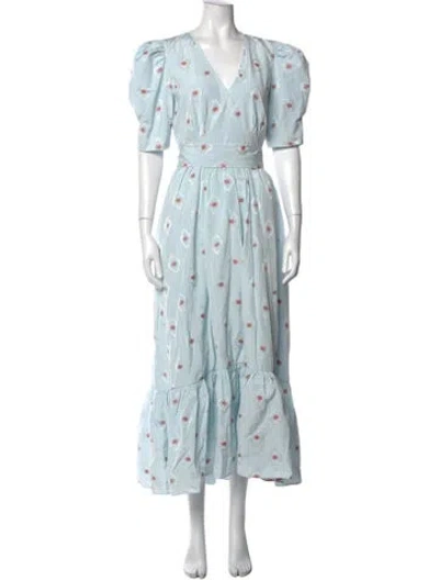 Pre-owned Hunter Floral Print Long Dress In Blue