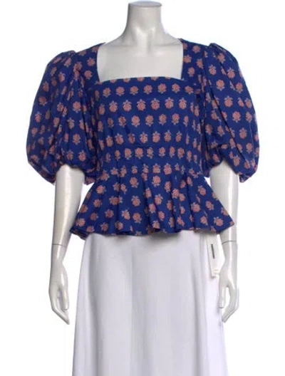 Pre-owned Hunter Floral Print Long Dress In Blue