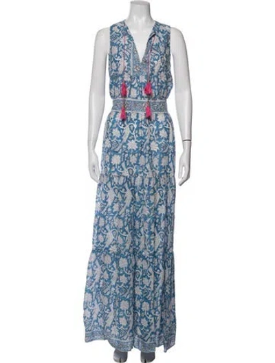 Pre-owned Hunter Floral Print Long Dress In Blue
