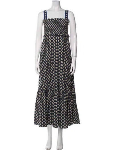 Pre-owned Hunter Floral Print Long Dress In Blue