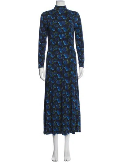 Pre-owned Hunter Floral Print Long Dress In Blue