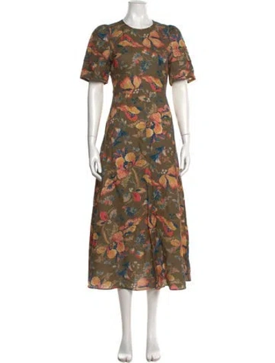 Pre-owned Hunter Floral Print Long Dress In Brown