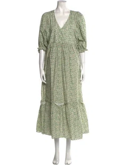 Pre-owned Hunter Floral Print Long Dress In Green