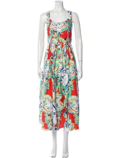 Pre-owned Hunter Floral Print Long Dress In Green