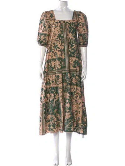 Pre-owned Hunter Floral Print Long Dress In Green