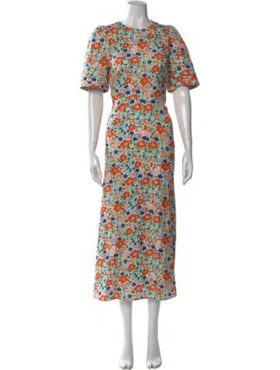 Pre-owned Hunter Floral Print Long Dress In Green