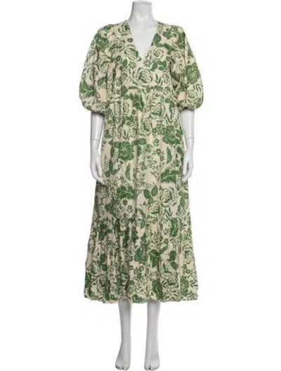 Pre-owned Hunter Floral Print Long Dress In Green