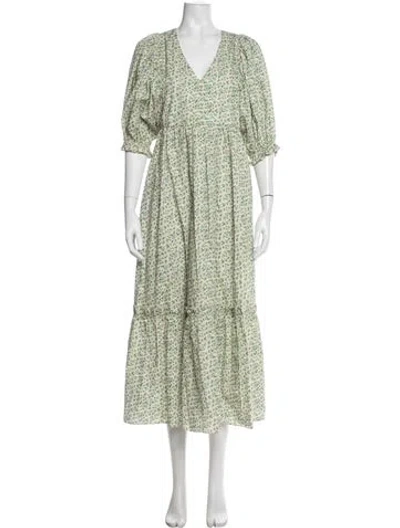 Pre-owned Hunter Floral Print Long Dress In Green