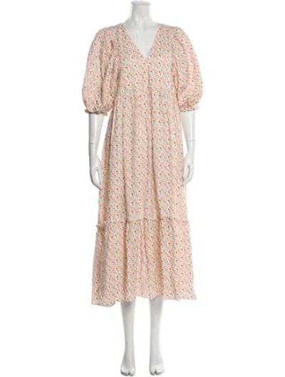 Pre-owned Hunter Floral Print Long Dress In Neutral