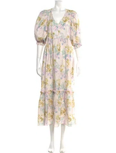 Pre-owned Hunter Floral Print Long Dress In Neutral