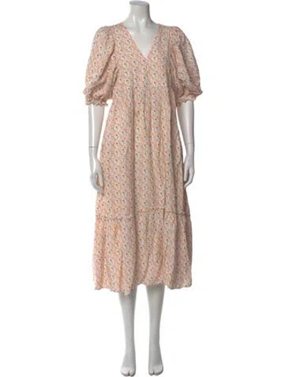 Pre-owned Hunter Floral Print Long Dress In Neutral