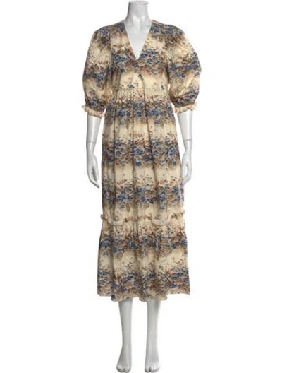 Pre-owned Hunter Floral Print Long Dress In Neutral