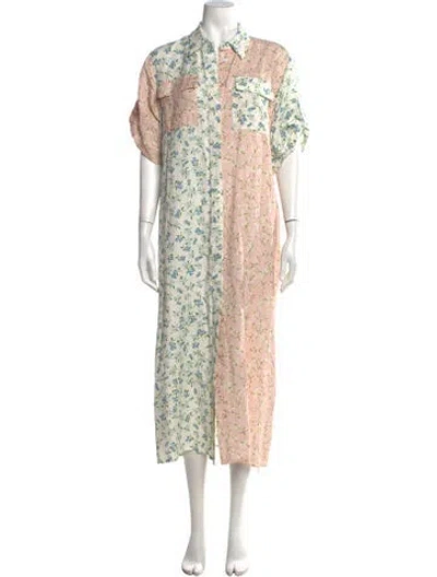 Pre-owned Hunter Floral Print Long Dress In Neutrals