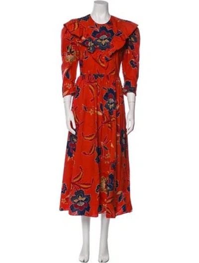 Pre-owned Hunter Floral Print Long Dress In Orange
