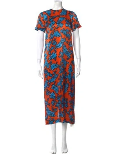 Pre-owned Hunter Floral Print Long Dress In Orange
