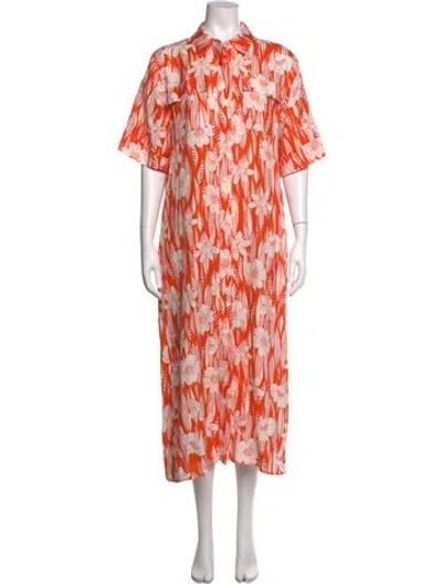 Pre-owned Hunter Floral Print Long Dress In Orange