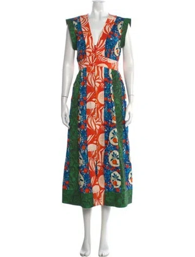 Pre-owned Hunter Floral Print Long Dress In Orange