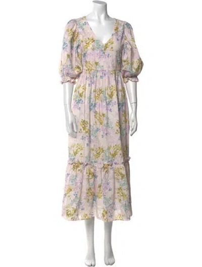 Pre-owned Hunter Floral Print Long Dress In Pink