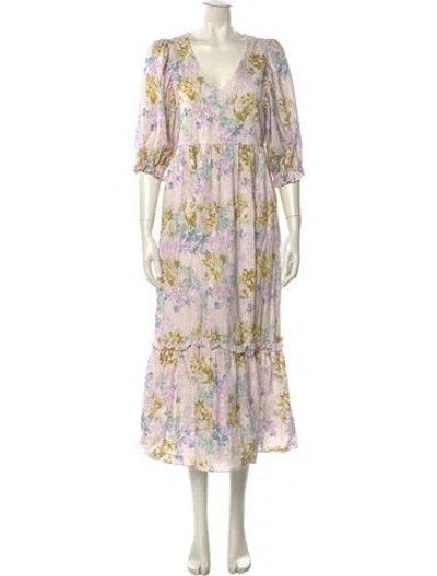 Pre-owned Hunter Floral Print Long Dress In Purple