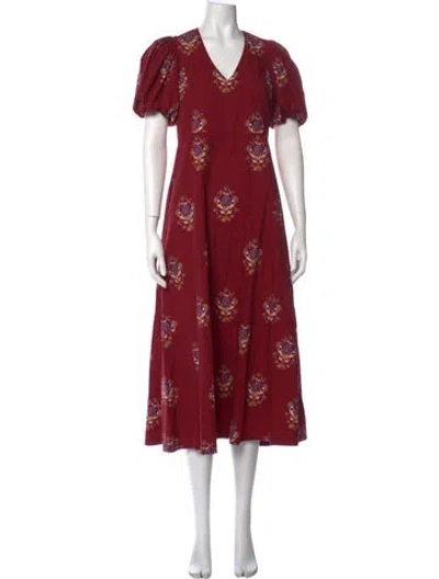 Pre-owned Hunter Floral Print Long Dress In Red