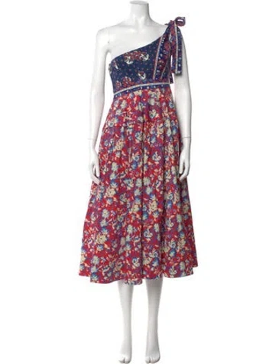 Pre-owned Hunter Floral Print Long Dress In Red