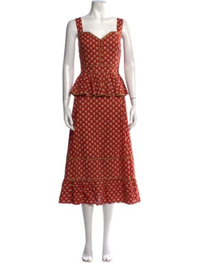 Pre-owned Hunter Floral Print Long Dress In Red