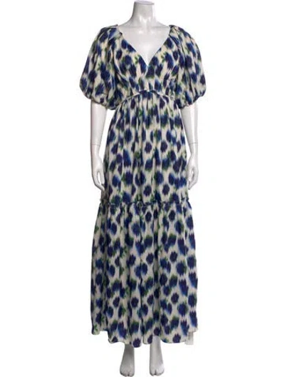 Pre-owned Hunter Floral Print Long Dress W/ Tags In Blue
