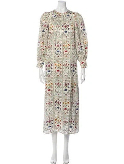 Pre-owned Hunter Floral Print Long Dress W/ Tags In White
