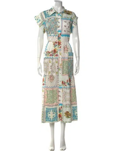 Pre-owned Hunter Floral Print Long Dress W/ Tags In White