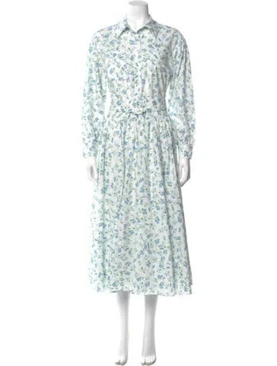 Pre-owned Hunter Floral Print Long Dress In White