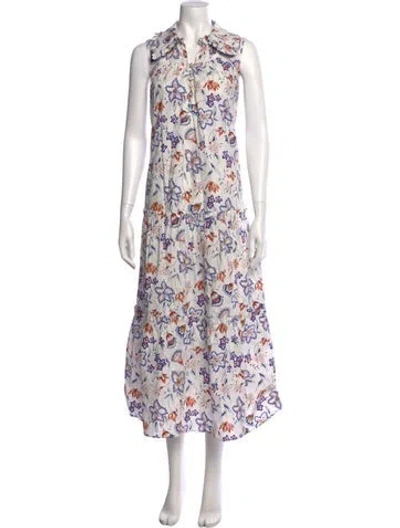Pre-owned Hunter Floral Print Long Dress In White