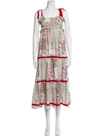 Pre-owned Hunter Floral Print Long Dress In White