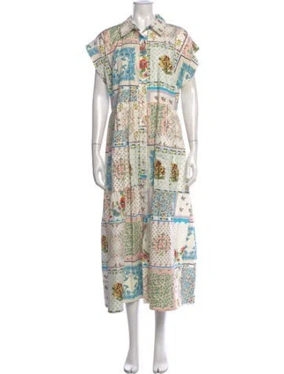 Pre-owned Hunter Floral Print Long Dress In White