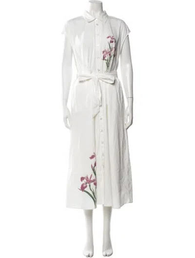 Pre-owned Hunter Floral Print Long Dress In White