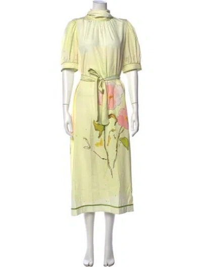 Pre-owned Hunter Floral Print Long Dress In Yellow